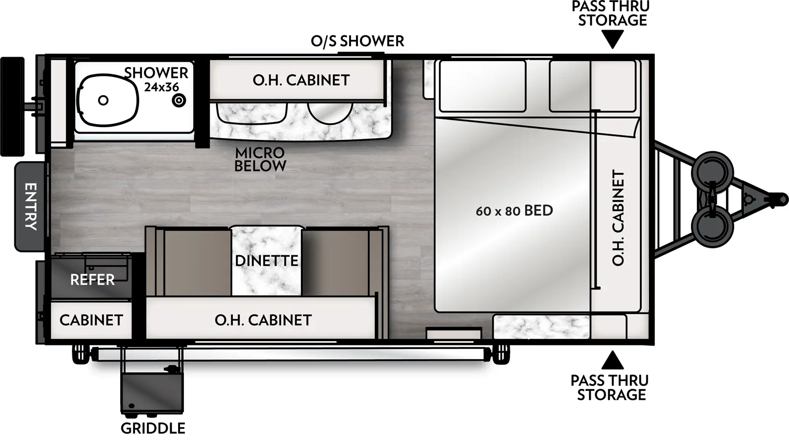 The Remote 15R has one entry and zero slide outs. Exterior features include: fiberglass exterior and 10' awning. Interiors features include: front bedroom.